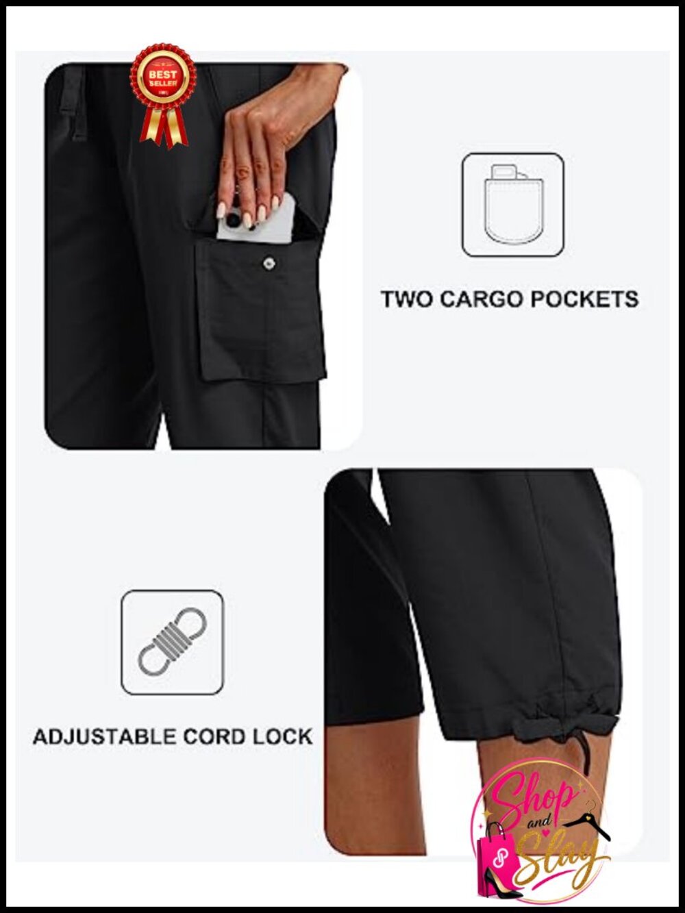Women's Cargo Capris Lightweight Quick Dry Hiking Pants with Pockets - Picture 4 of 6